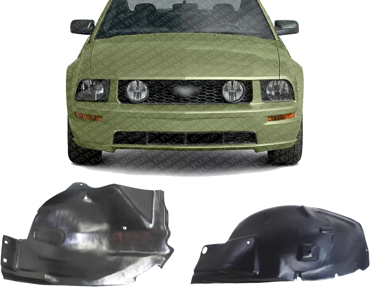 Set of 2 Front & Rear Section Fender Liner Right Passenger Side Direct Replacement Compatible With 2005-2009 Ford Mustang FO1251130 FO1251128 5R3Z16102BA 5R3Z16102AB