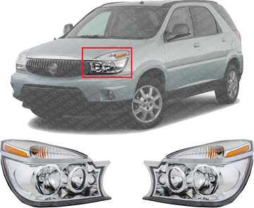 Set Of 2 Front Head Light Assembly Plastic Left Driver & Right Passenger Side Direct Replacement Compatible With 2004-2007 Buick Rendezvous GM2502245 GM2503245 10342801 10342802