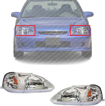 Set Of 2 Front Headlights Lens And Housing Right Passenger & Left Driver Side Direct Replacement Compatible With 1999-2000 Honda Civic HO2502113 HO2503113 33151S01A02 33101S01A02