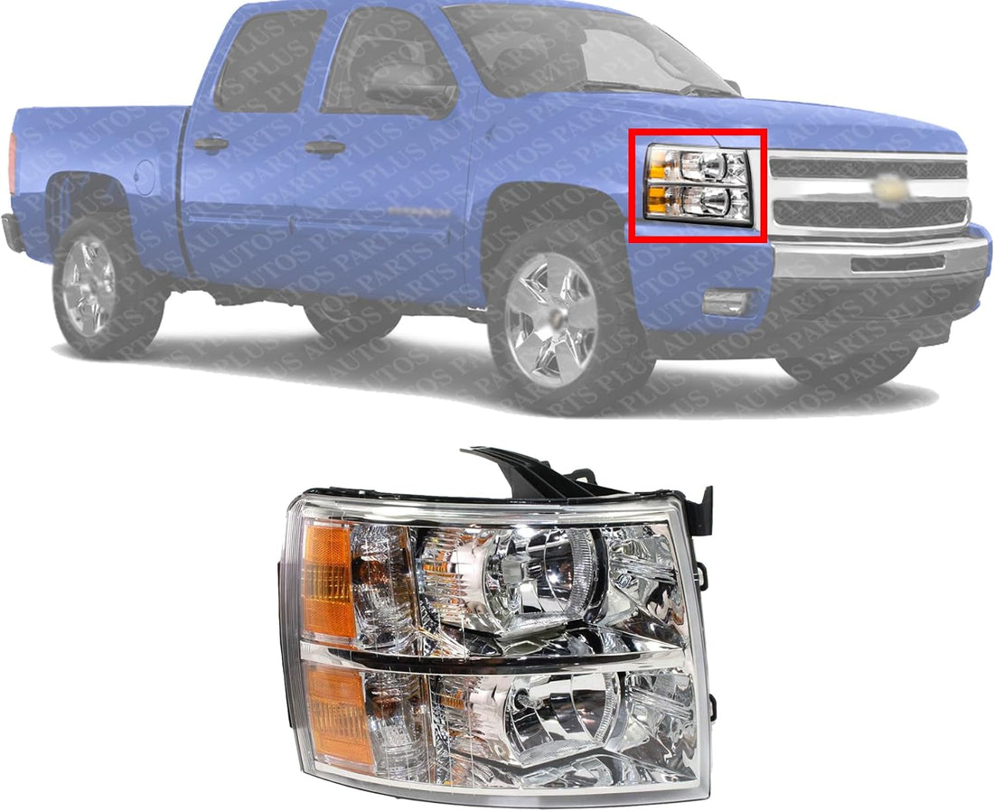 Front Head Light Assembly Halogen Right Passenger Side Direct Replacement Compatible With 2007-2014 Chevrolet Silverado GM2503280 22853028