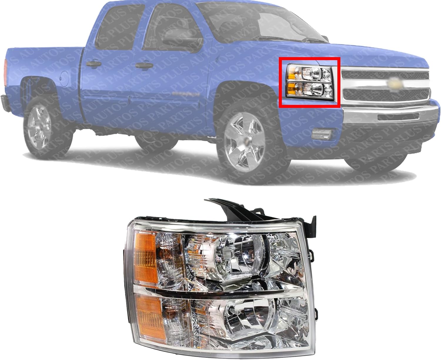 Front Head Light Assembly Halogen Right Passenger Side Direct Replacement Compatible With 2007-2014 Chevrolet Silverado GM2503280 22853028