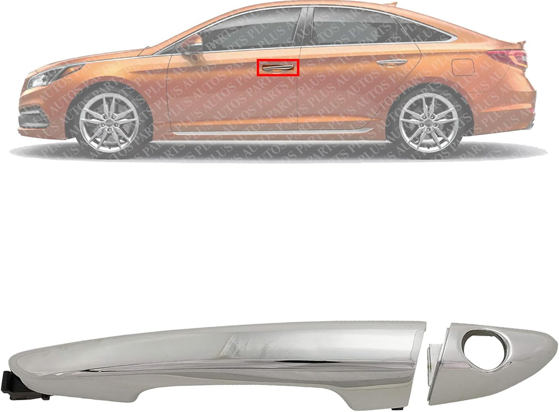 Front Exterior Door Handle Chrome Left Driver Side with Cover and Keyhole Direct Replacement Compatible with 2015-2019 Hyundai Sonata 82651C1110 82652C1010