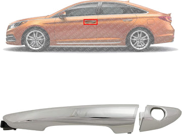 Front Exterior Door Handle Chrome Left Driver Side with Cover and Keyhole Direct Replacement Compatible with 2015-2019 Hyundai Sonata 82651C1110 82652C1010