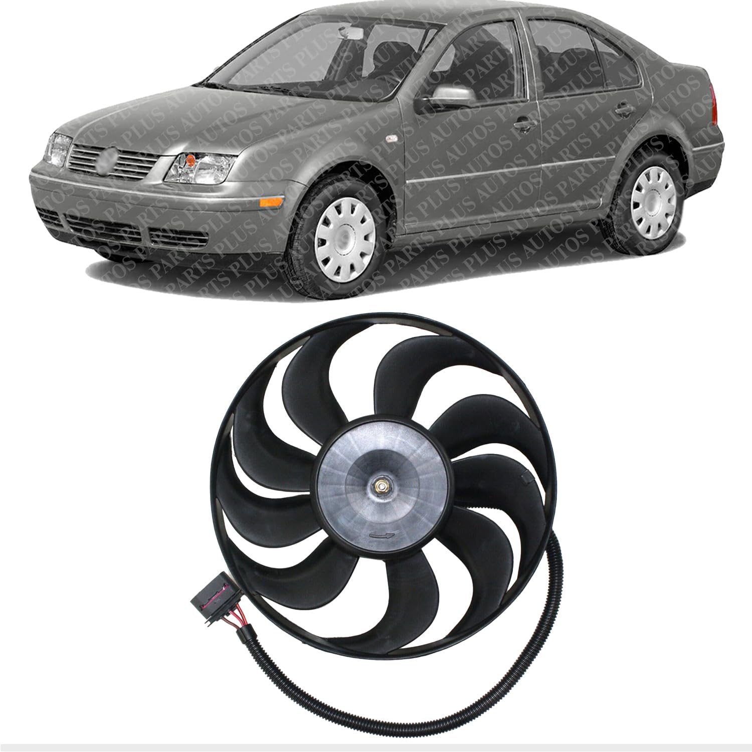 Front A/C Condenser Cooling Fan Assembly Right Passenger Side Direct Replacement Compatible with 1999-2005 Volkswagen Jetta VW3117111 1C0959455C
