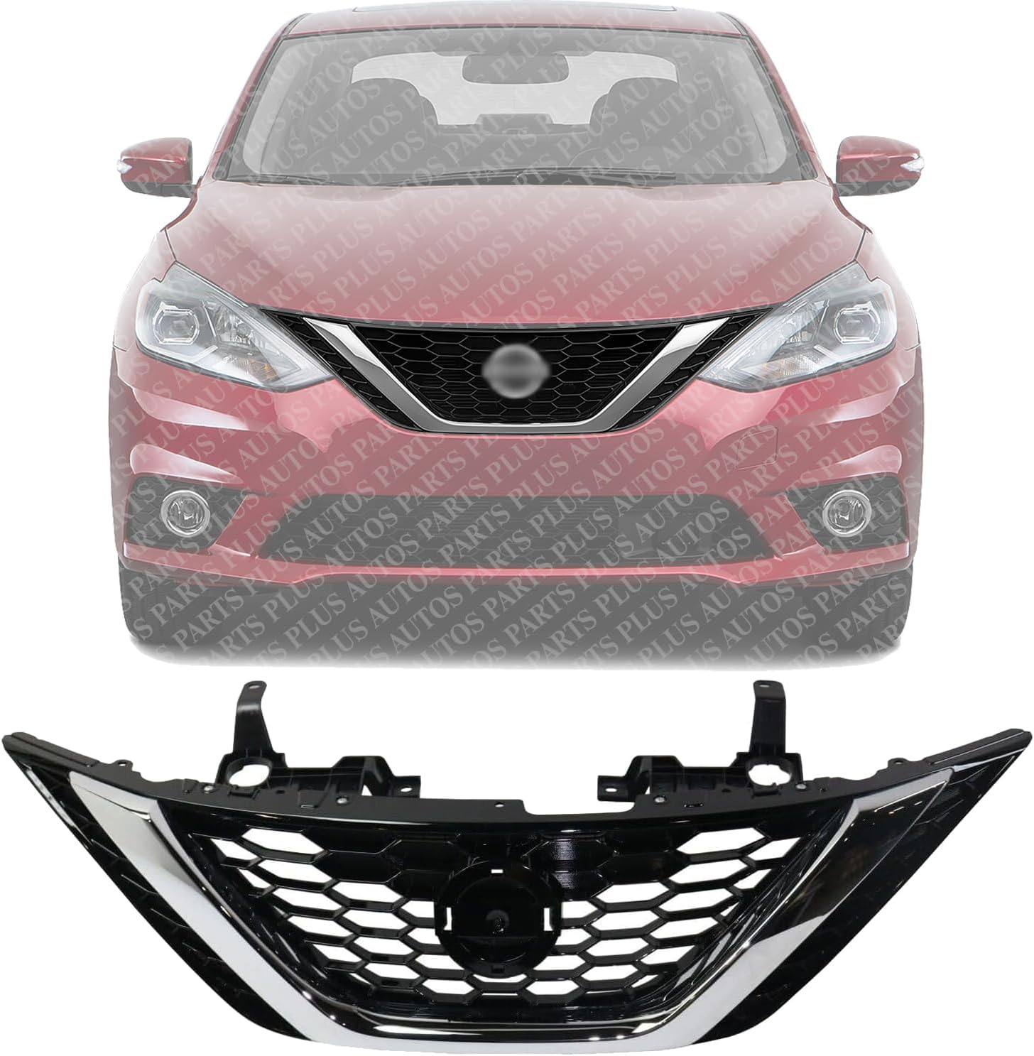 Front Grille Chrome Shell with Gloss Black Insert Direct Replacement Compatible With 2016-2019 Nissan Sentra NI1200279 623103YU0D 623103YU0A