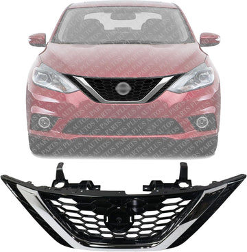 Front Grille Chrome Shell with Gloss Black Insert Direct Replacement Compatible With 2016-2019 Nissan Sentra NI1200279 623103YU0D 623103YU0A