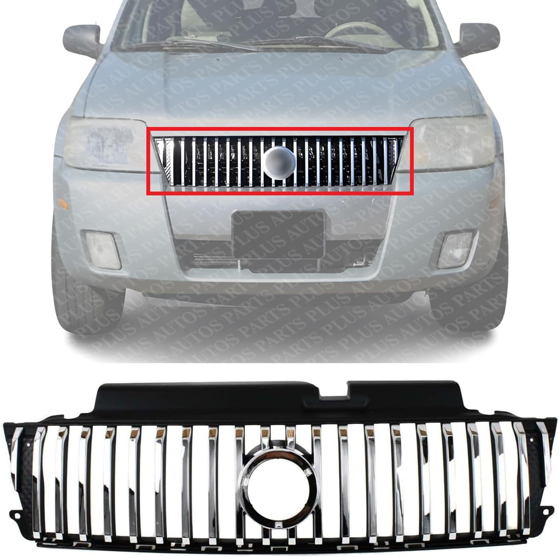 Front Grille Assembly Primed Shell With Chrome Insert Plastic Direct Replacement Compatible With 2005-2007 Mercury Mariner FO1200468 5E6Z8200AA
