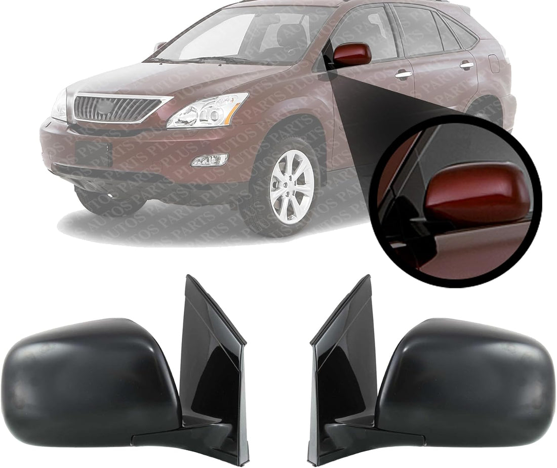 Set Of 2 Front Power Mirror Heated Manual Folding Primed Plastic Left Driver & Right Passenger Side Direct Replacement Compatible With 2004-2006 Lexus RX330 / 2007-2009 Lexus RX350