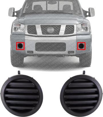 Set Of 2 Front Fog Light Cover Left Driver & Right Passenger Side Direct Replacement Compatible With 2004-2015 Nissan Titan / 2005-2007 Nissan Armada NI1039108 NI1038108 622567S200
