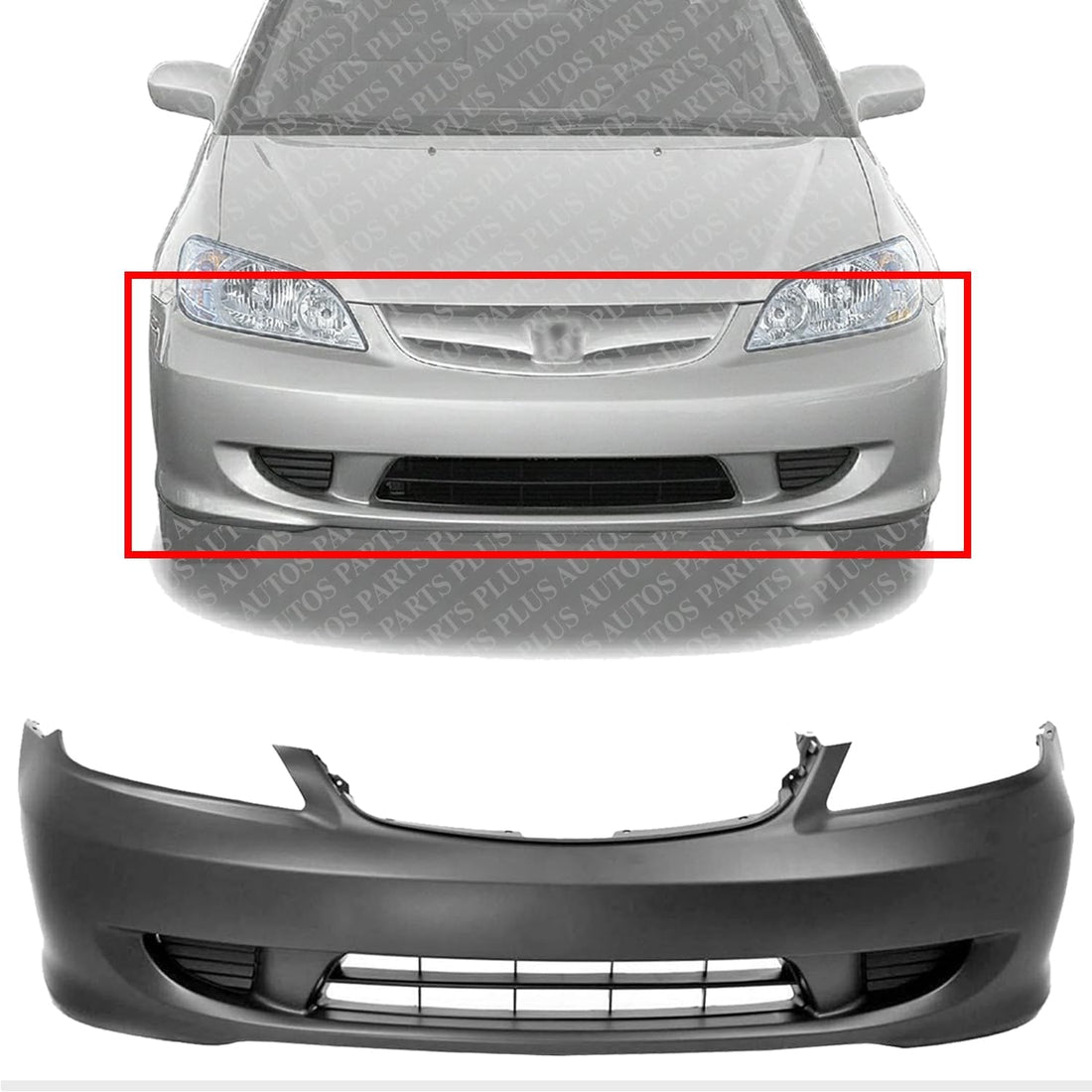 Front Bumper Cover Primed Direct Replacement Compatible With 2004-2005 Honda Civic Sedan Coupe Hybrid HO1000216 04711S5AA91ZZ
