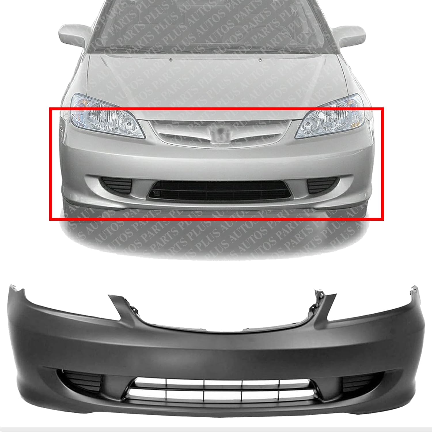 Front Bumper Cover Primed Direct Replacement Compatible With 2004-2005 Honda Civic Sedan Coupe Hybrid HO1000216 04711S5AA91ZZ