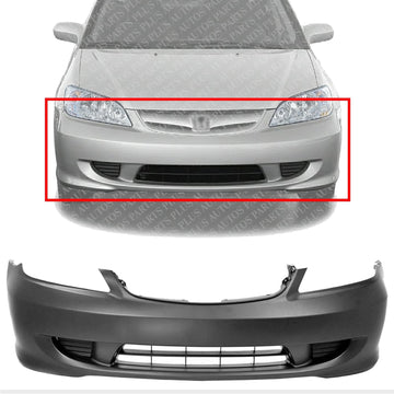 Front Bumper Cover Primed Direct Replacement Compatible With 2004-2005 Honda Civic Sedan Coupe Hybrid HO1000216 04711S5AA91ZZ
