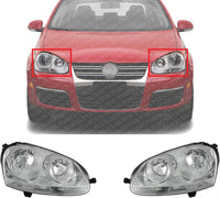 Set Of 2 Front Head Light Assembly Plastic Left Driver & Right Passenger Side Direct Replacement Compatible With 2006 Volkswagen Golf / 2005-2010 Jetta VW2502127 VW2503127