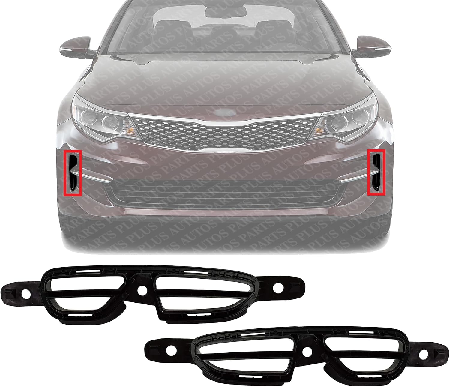 Set Of 2 Front Fog Light Cover Air Inlet Finisher Primed Plastic Right Passenger & Left Driver Side Direct Replacement Compatible With 2016-2018 Kia Optima KI1039140 KI1038140