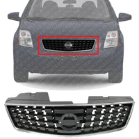 Front Grille Chrome Shell With Painted Dark Silver Black Insert Plastic Direct Replacement Compatible With 2008-2009 Nissan Sentra NI1200248 62070ZE90A