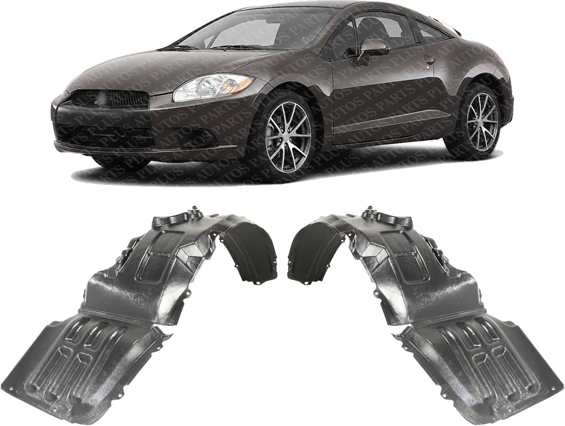 Set Of 2 Front Fender Liner Plastic Left Driver & Right Passenger Side Direct Replacement Compatible With 2007-2012 Mitsubishi Eclipse MI1251107 MI1250107 5370A774 5370A773