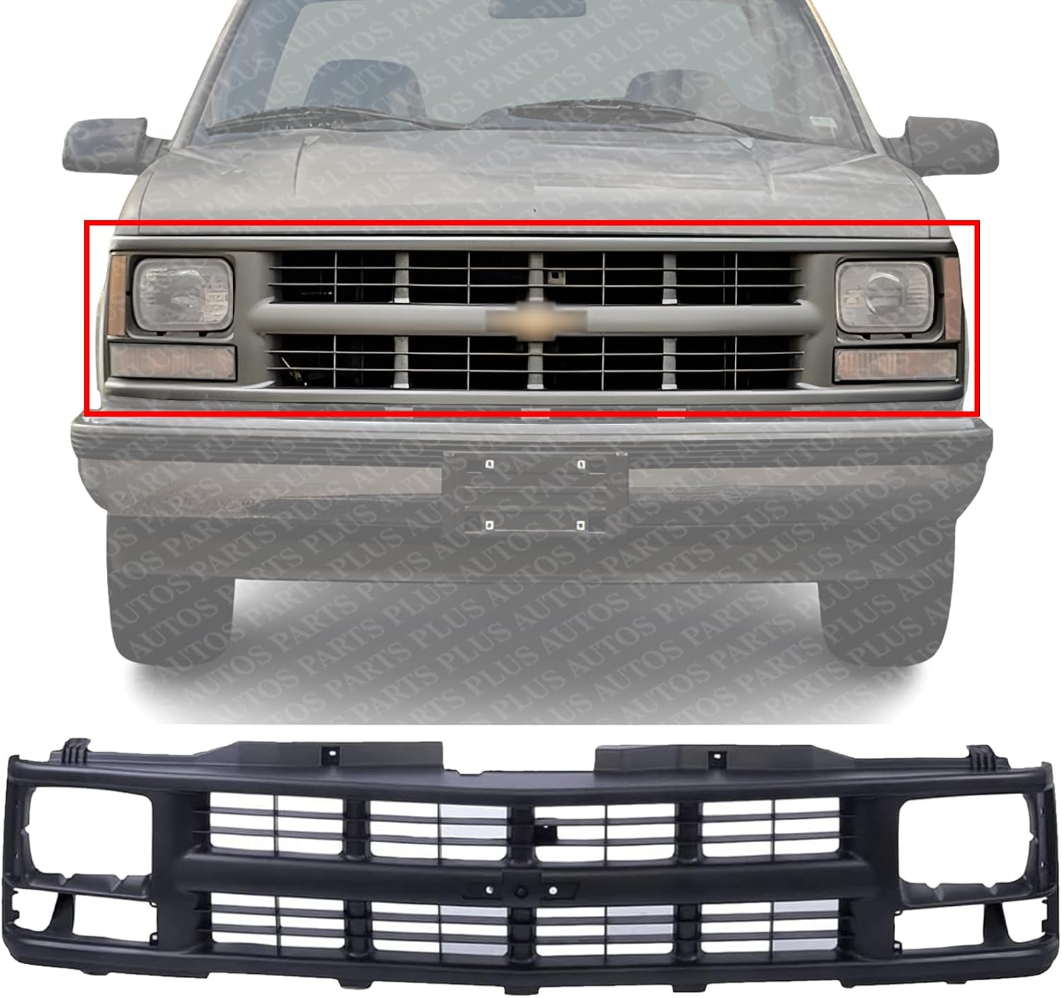 Front Grille Painted Silver Gray Shell And Cross Bar Insert Direct Replacement Compatible With 1994-2000 GMC C/K Series / 1994-1999 Suburban GM1200358 15709236
