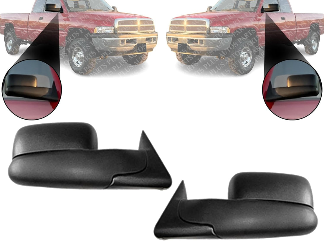 Set OF 2 Front Towing Mirror Manual Adjust Non-Heated Textured Left Driver And Right Passenger Side Direct Replacement Compatible With 1994-2001 Dodge Ram 1500/1994-2002 2500 3500