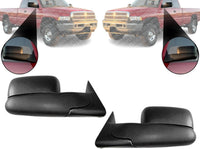 Set OF 2 Front Towing Mirror Manual Adjust Non-Heated Textured Left Driver And Right Passenger Side Direct Replacement Compatible With 1994-2001 Dodge Ram 1500/1994-2002 2500 3500