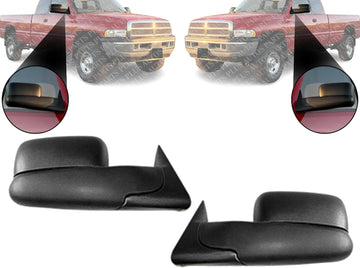 Set OF 2 Front Towing Mirror Manual Adjust Non-Heated Textured Left Driver And Right Passenger Side Direct Replacement Compatible With 1994-2001 Dodge Ram 1500/1994-2002 2500 3500