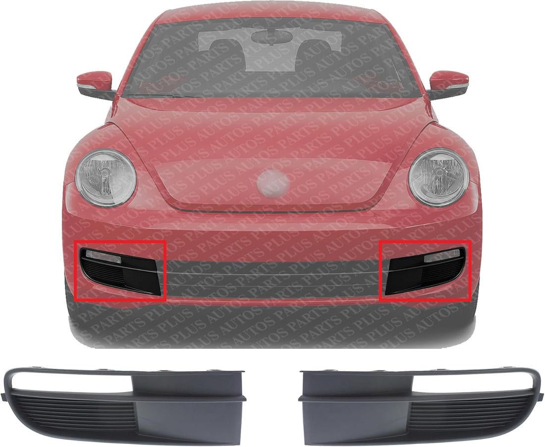 Set Of 2 Front Fog Light Cover Primed Without Chrome Molding Left Driver & Right Passenger Side Direct Replacement Compatible With 2012-2019 Volkswagen Beetle VW1039128 VW1038128