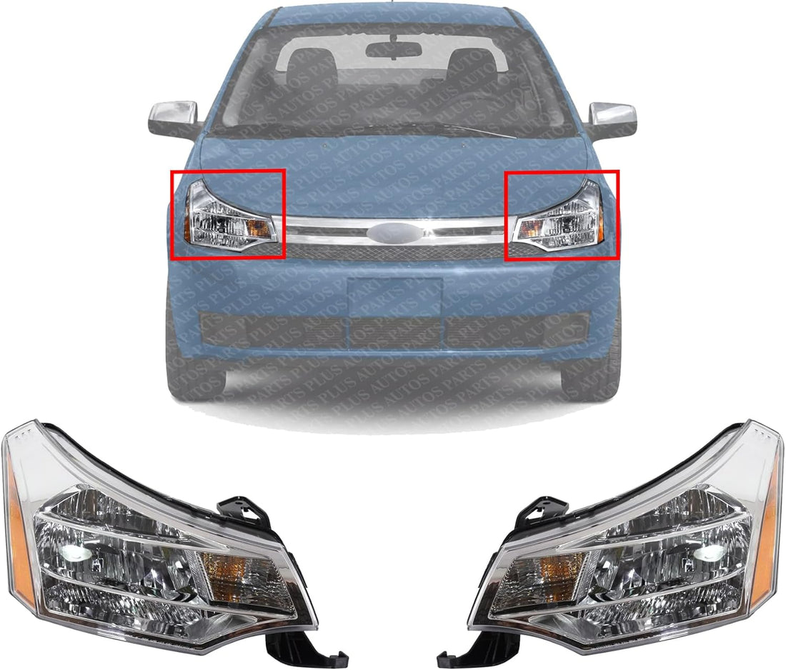 Set Of 2 Front Headlight Assembly Right Passenger & Left Driver Side Direct Replacement Compatible With 2008-2011 Ford Focus FO2502244 FO2503244 8S4Z13008F 8S4Z13008E