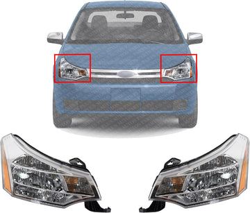 Set Of 2 Front Headlight Assembly Right Passenger & Left Driver Side Direct Replacement Compatible With 2008-2011 Ford Focus FO2502244 FO2503244 8S4Z13008F 8S4Z13008E