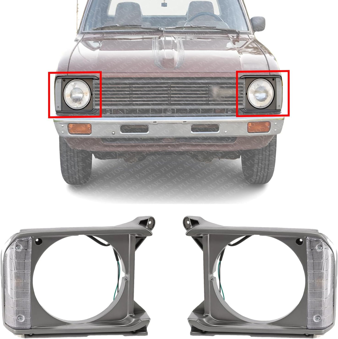 Set Of 2 Front Head Lamp Bezels With Parking Light Holes Primed Left Driver & Right Passenger Side Direct Replacement Compatible With 1979-1981 Toyota Pickup TO2512133 TO2513133