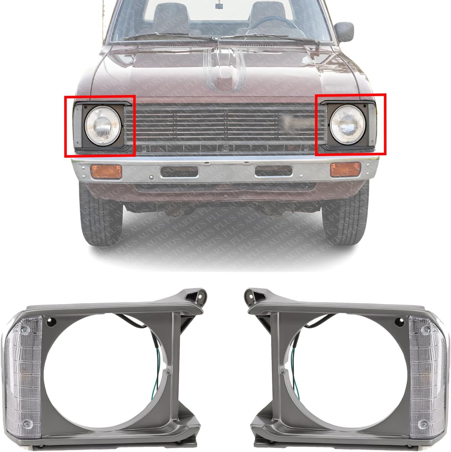 Set Of 2 Front Head Lamp Bezels With Parking Light Holes Primed Left Driver & Right Passenger Side Direct Replacement Compatible With 1979-1981 Toyota Pickup TO2512133 TO2513133