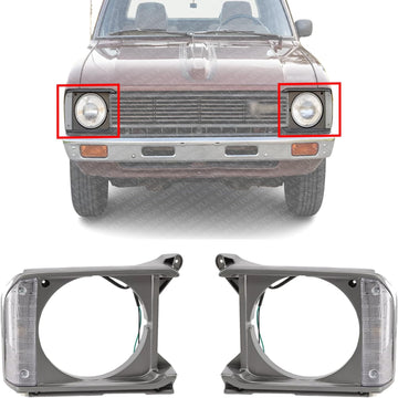 Set Of 2 Front Head Lamp Bezels With Parking Light Holes Primed Left Driver & Right Passenger Side Direct Replacement Compatible With 1979-1981 Toyota Pickup TO2512133 TO2513133