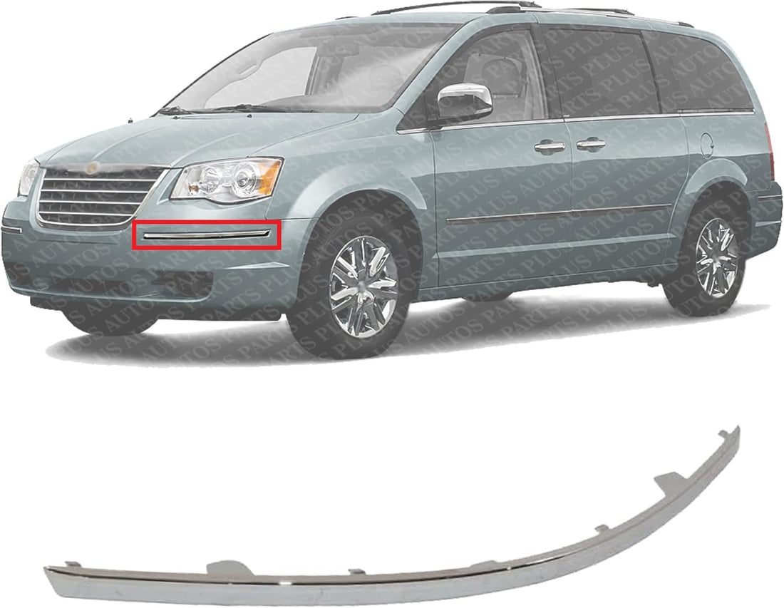 Front Bumper Molding Chrome Plastic Left Driver Side Direct Replacement Compatible With 2008-2010 Chrysler Town And Country CH1046102 5113149AA