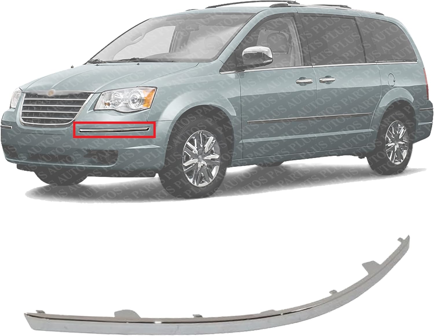 Front Bumper Molding Chrome Plastic Left Driver Side Direct Replacement Compatible With 2008-2010 Chrysler Town And Country CH1046102 5113149AA