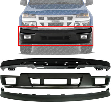 Front Bumper Primed Steel + Extension + Lower Valance Textured Direct Replacement Compatible With 2004-2012 Chevrolet Colorado/GMC Canyon GM1000722 GM1002461 GM1092183 12335805