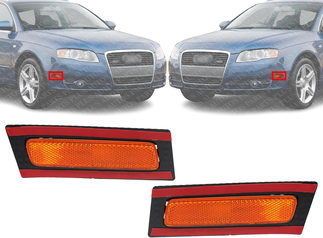 Set Of 2 Front Bumper Reflector Left Driver & Right Passenger Side Direct Replacement Compatible With 2005-2008 Audi A4 AU2557100 AU2556100 8E0945072 8E0945071