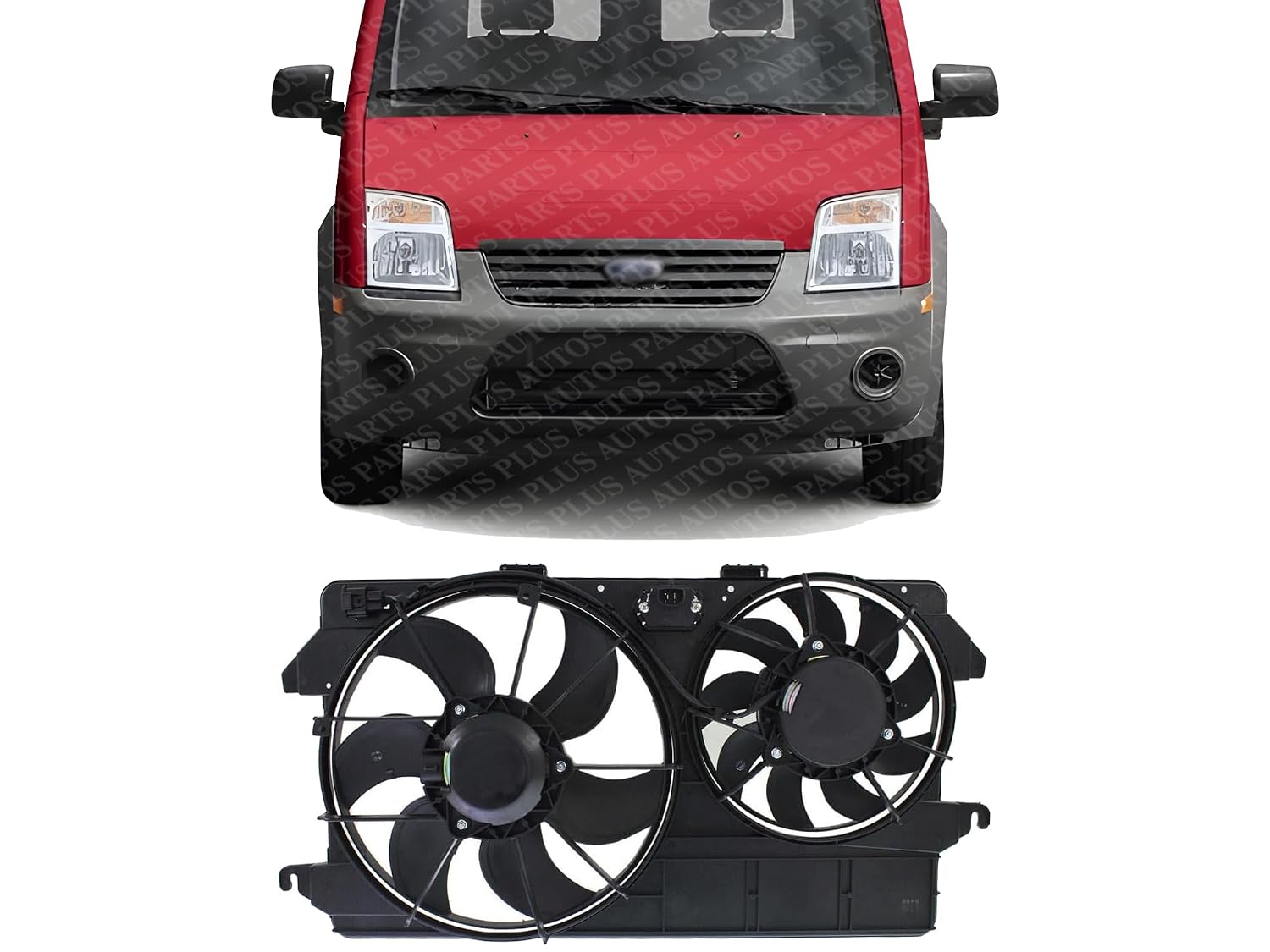 Front Radiator Dual Cooling Fan Assembly Plastic Direct Replacement Compatible with 2010-2013 Ford Transit Connect FO3115180 9T1Z8C607A