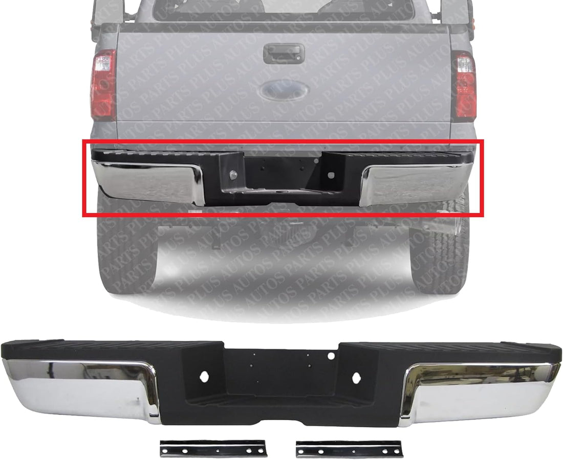 Rear Bumper Face Bar With Mounting Bracket And Pad Provision Chrome Direct Replacement Compatible With 2008-2016 Ford F-Super Duty FO1103148 9C3Z17906B