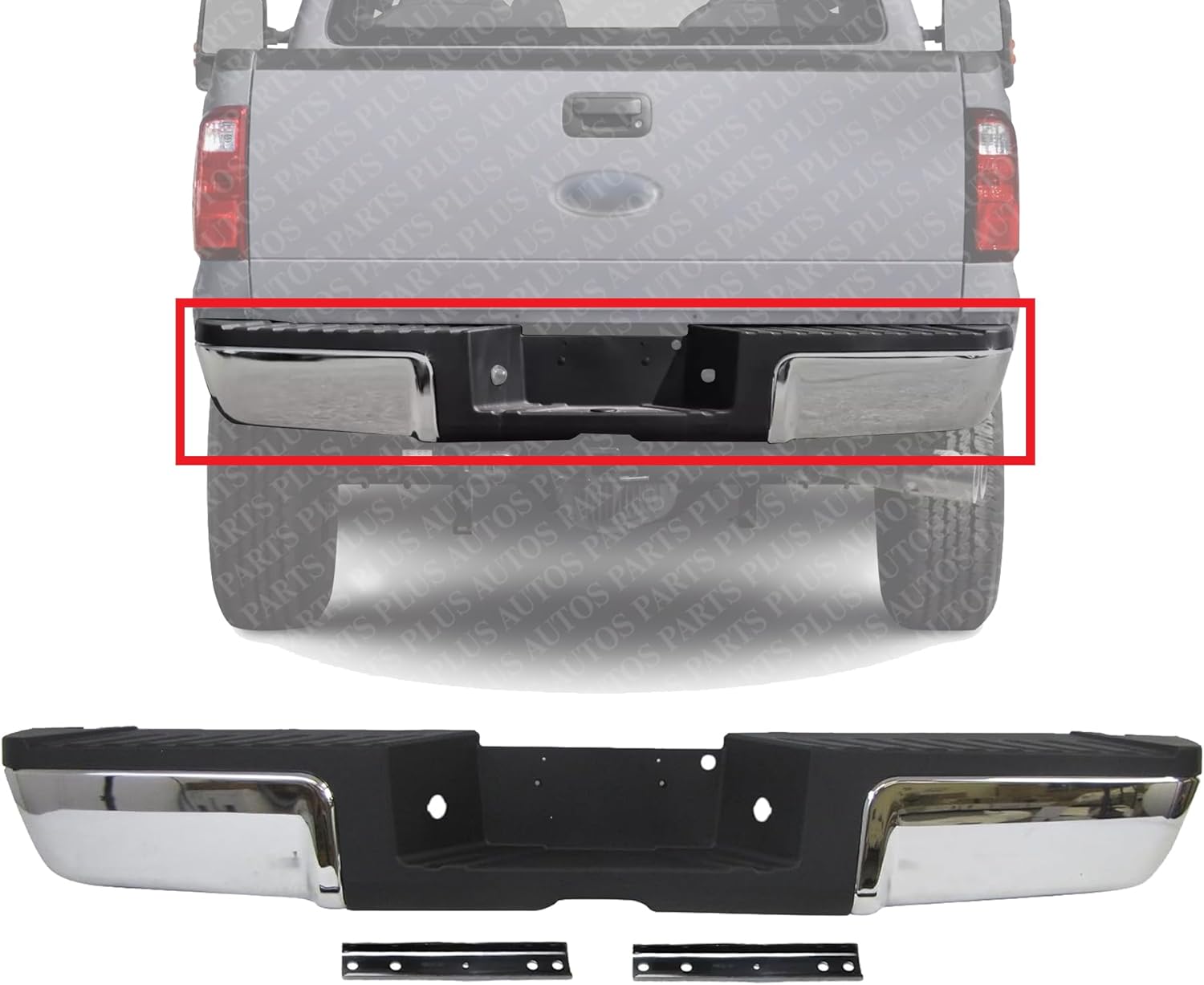 Rear Bumper Face Bar With Mounting Bracket And Pad Provision Chrome Direct Replacement Compatible With 2008-2016 Ford F-Super Duty FO1103148 9C3Z17906B
