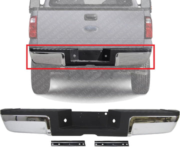 Rear Bumper Face Bar With Mounting Bracket And Pad Provision Chrome Direct Replacement Compatible With 2008-2016 Ford F-Super Duty FO1103148 9C3Z17906B