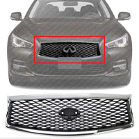 Front Grille Chrome Shell/Painted Gray Insert Direct Replacement Compatible With 2014-2017 Infiniti Q50 IN1200118 623104HB1B