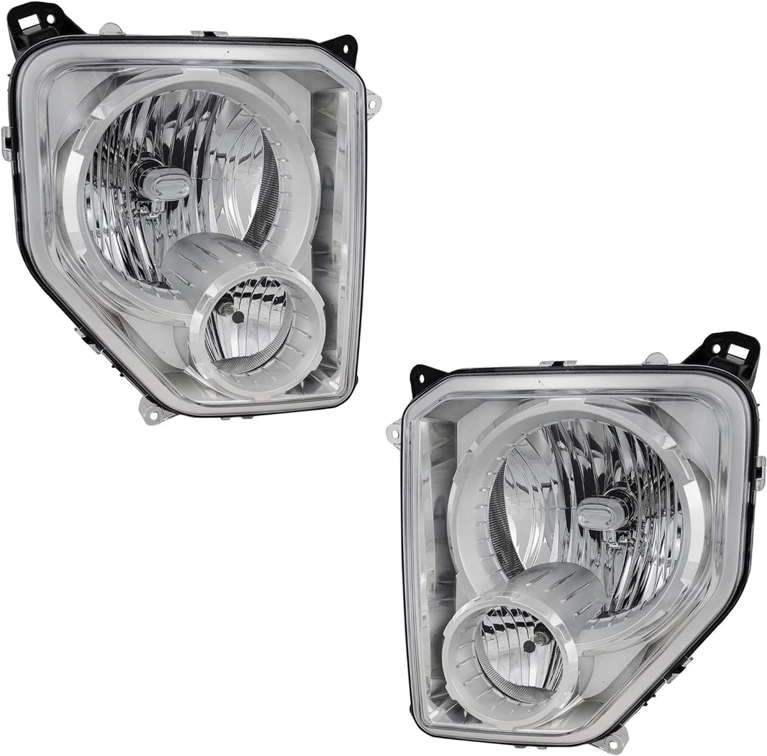 Set Of 2 Front Head Light Assembly Chrome Interior Left Driver & Right Passenger Side Direct Replacement Compatible With 2008-2012 Jeep Liberty CH2502196 CH2503196 55157339AE