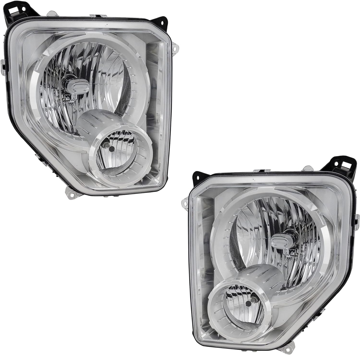 Set Of 2 Front Head Light Assembly Chrome Interior Left Driver & Right Passenger Side Direct Replacement Compatible With 2008-2012 Jeep Liberty CH2502196 CH2503196 55157339AE