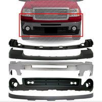 Front Bumper Chrome Steel + Upper Cover Primed + Bracket + Lower Valance + Extension Textured Direct Replacement Compatible With GMC Sierra 1500 2007-13 GM1015100 GM1092211 GM1014102