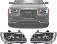 Set Of 2 Front Head Light Assembly Plastic Left Driver & Right Passenger Side Direct Replacement Compatible With 2015-2017 Chrysler 300 CH2503269 CH2502269 68214382AD 68214383AD