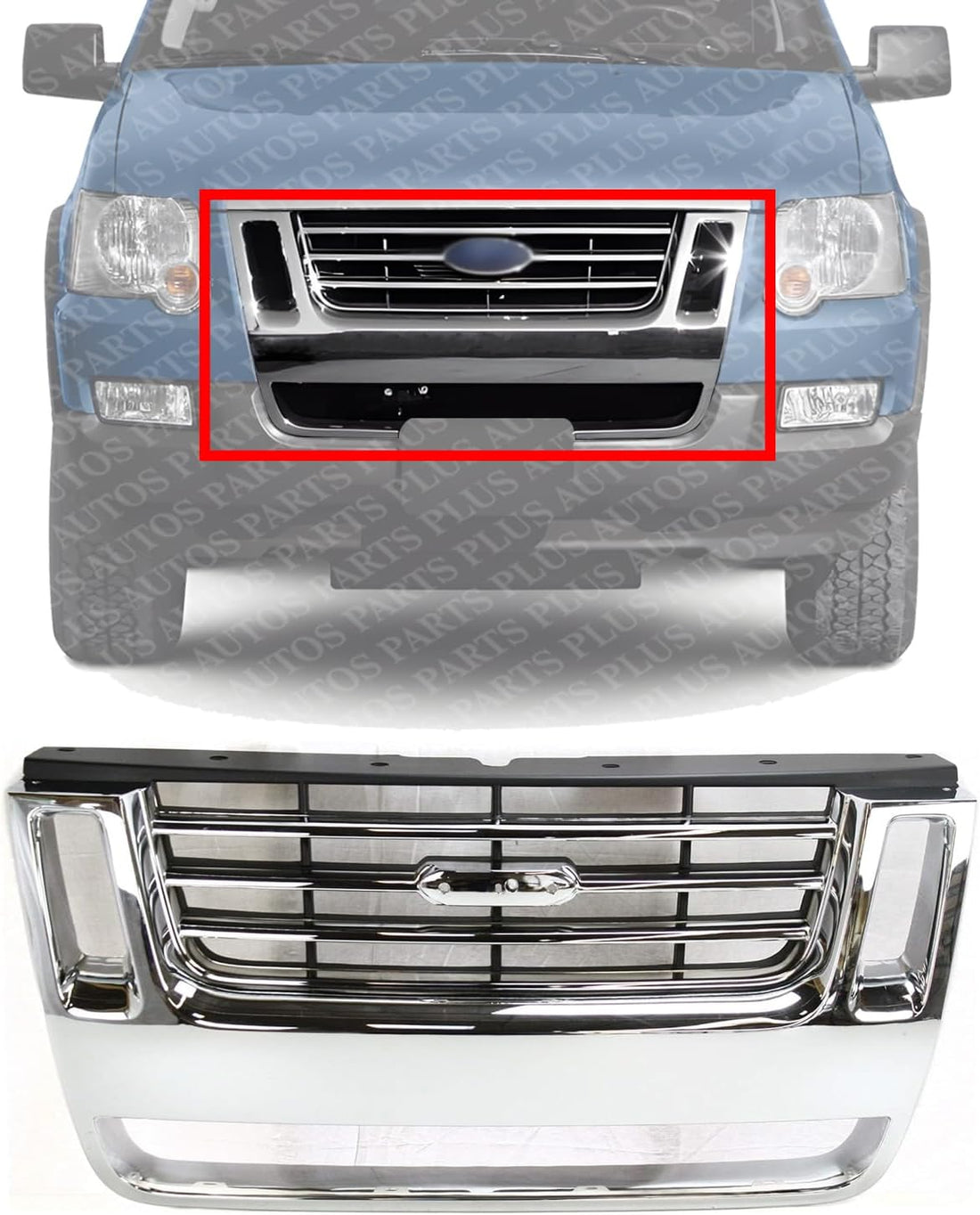 Front Grille Chrome Shell With Black Insert Plastic Direct Replacement Compatible With 2006-2010 Ford Explorer / 2007-2010 Sport Trac FO1200477 8L2Z8200CA