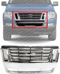 Front Grille Chrome Shell With Black Insert Plastic Direct Replacement Compatible With 2006-2010 Ford Explorer / 2007-2010 Sport Trac FO1200477 8L2Z8200CA