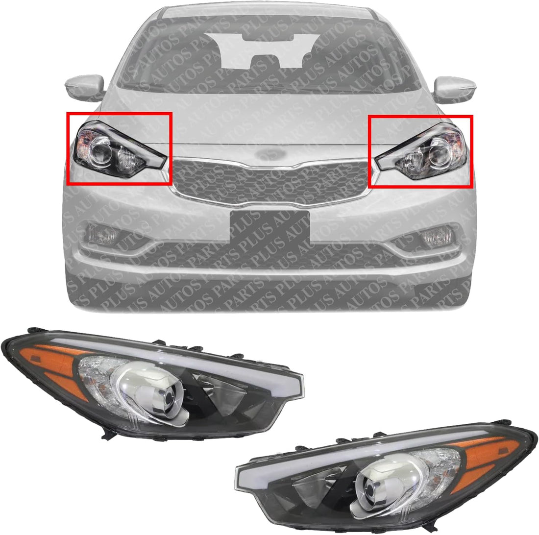 Set Of 2 Front Head Light Assembly Left Driver & Right Passenger Side Direct Replacement Compatible With 2014-2016 Kia Forte KI2503170 KI2502170 92102A7200 92101A7200