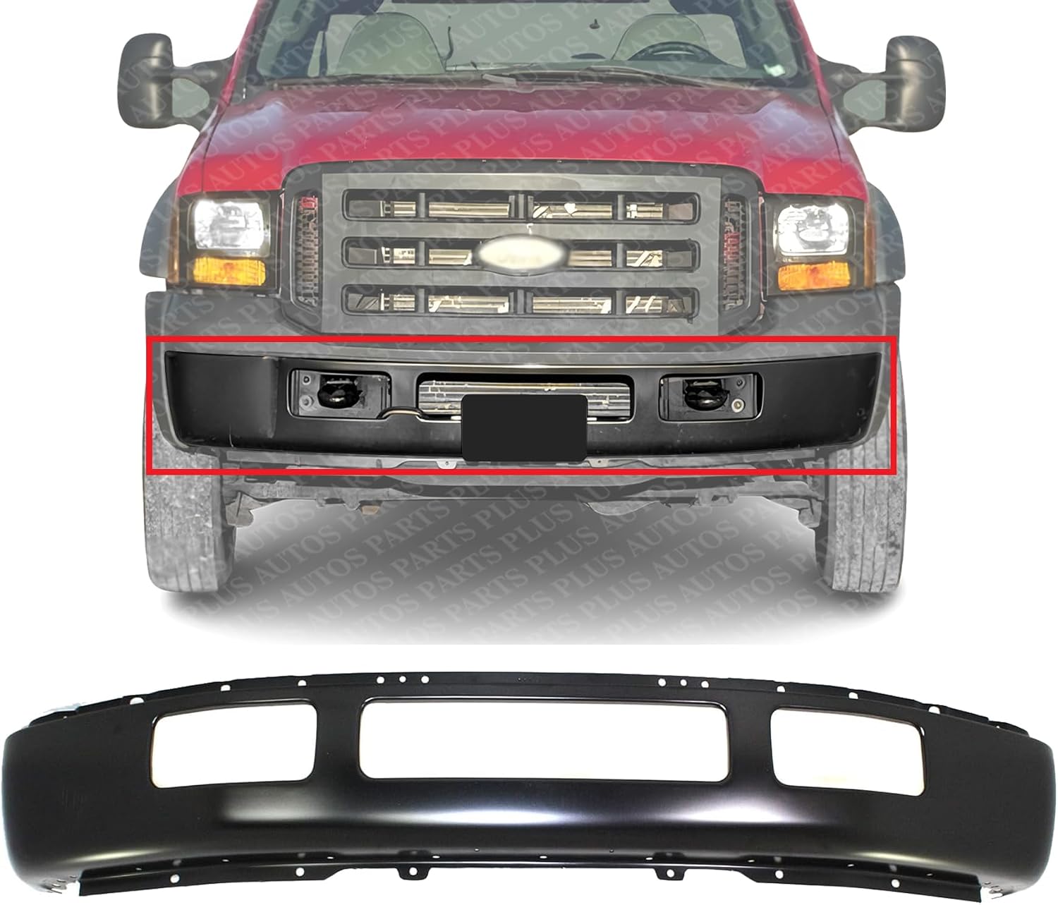 Front Bumper Face Bar Primed Steel With Fender Flare Holes Direct Replacement Compatible With 2005-2007 Ford F-450 / F-550 Super Duty FO1002397 5C3Z17757EAA