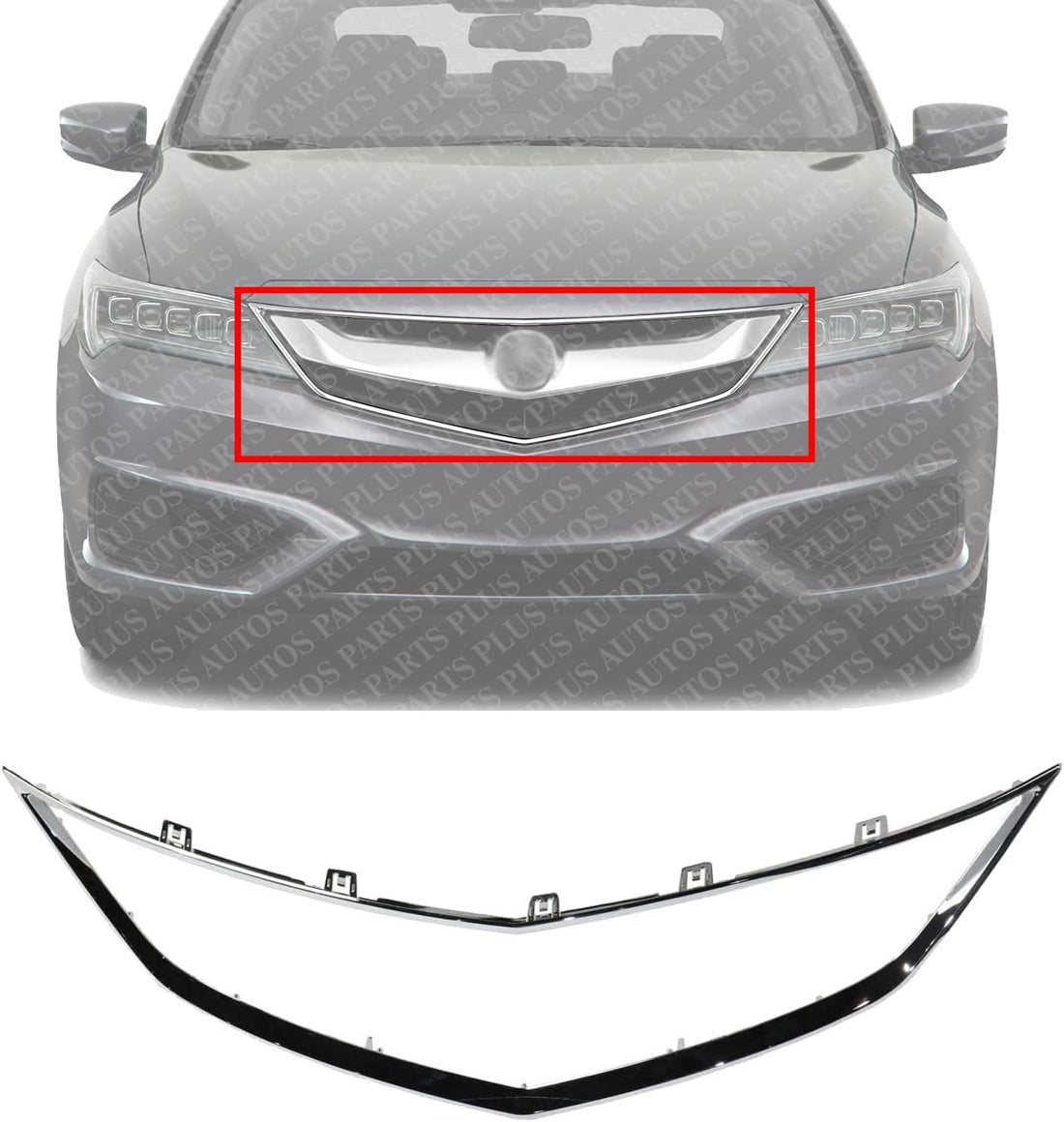 Front Grille Frame Outline Trim Chrome Direct Replacement Compatible With 2016-2018 Acura ILX AC1202108 71122TX6A51