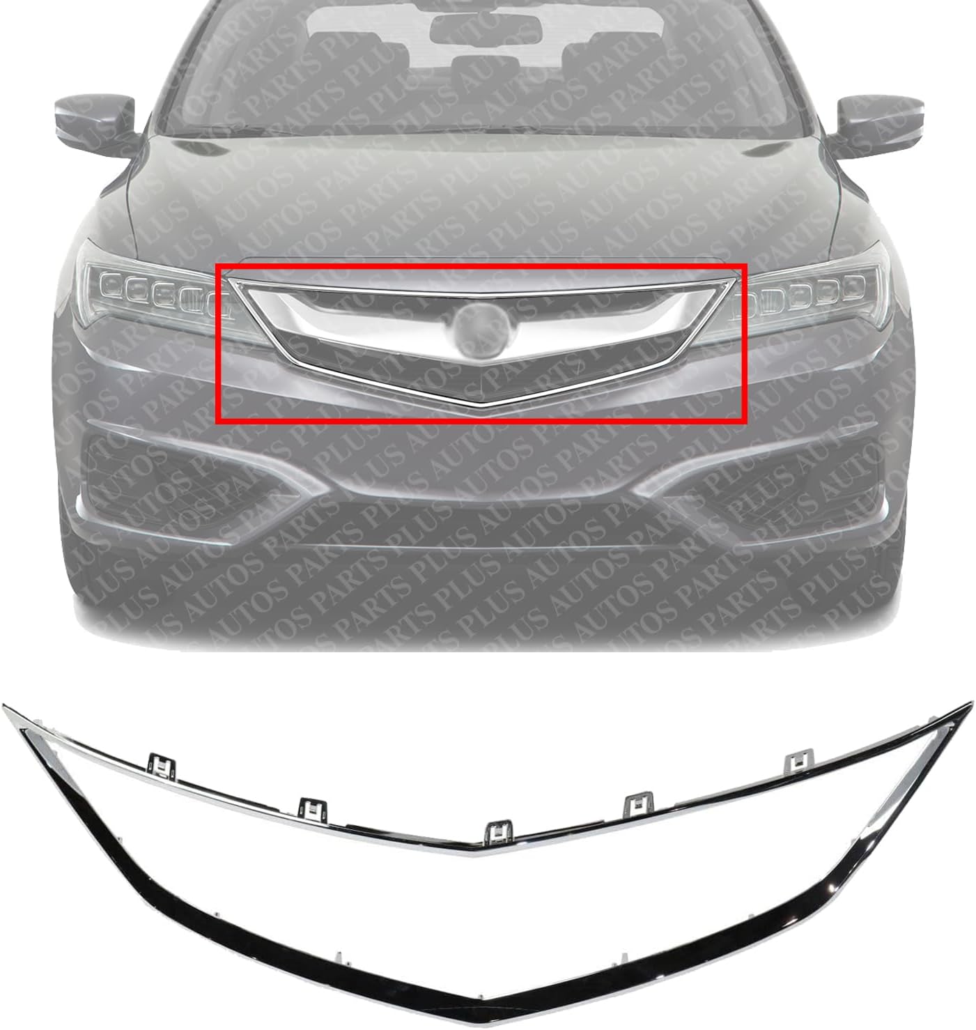 Front Grille Frame Outline Trim Chrome Direct Replacement Compatible With 2016-2018 Acura ILX AC1202108 71122TX6A51