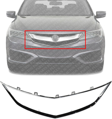 Front Grille Frame Outline Trim Chrome Direct Replacement Compatible With 2016-2018 Acura ILX AC1202108 71122TX6A51